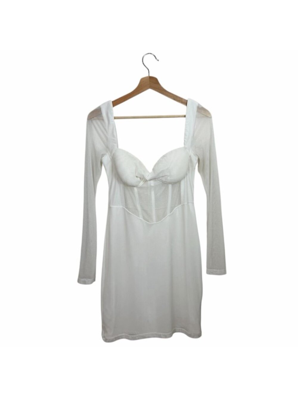 Princess Polly Sheer Bodycon Mini Dress Size 8 White Mesh Illusion Sweetheart - Picture 2 of 13